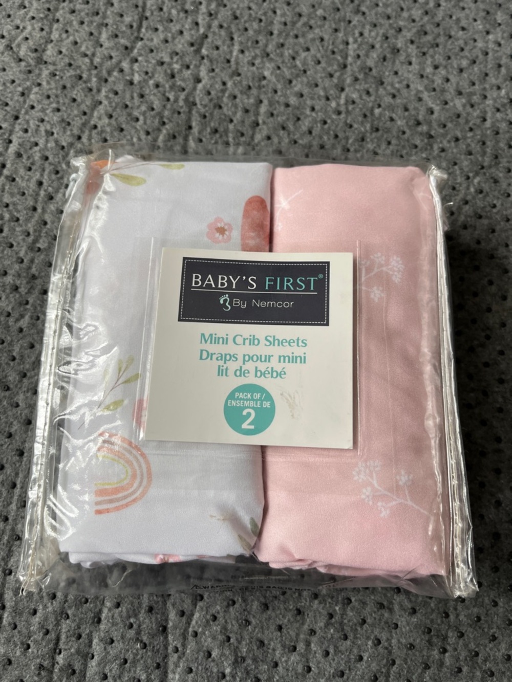 Baby's First Mini Crib Sheets - Pink & White Set (Pack of 2)